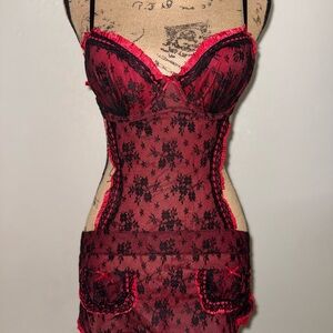 Victoria's Secret Red and Black Lace Chemise